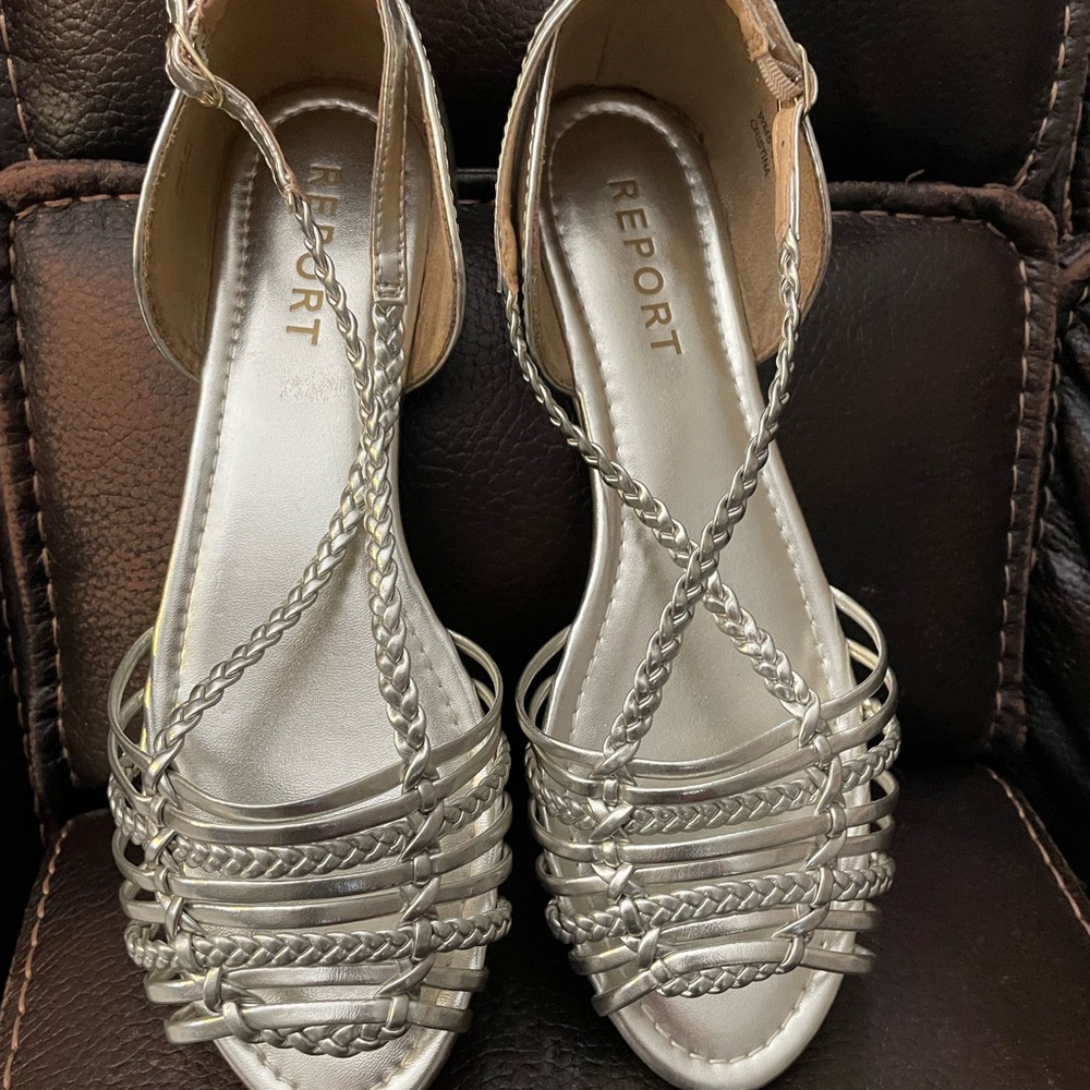Report sweet strappy silver flat sandals